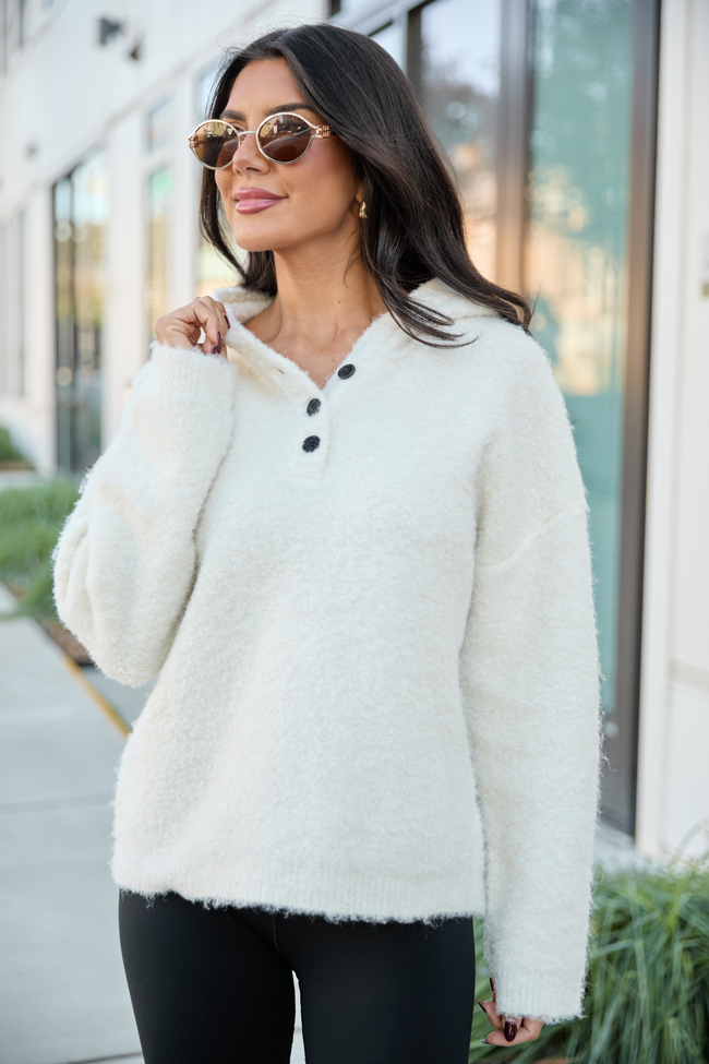 Leona Ivory Hooded Buttoned Sweater SALE