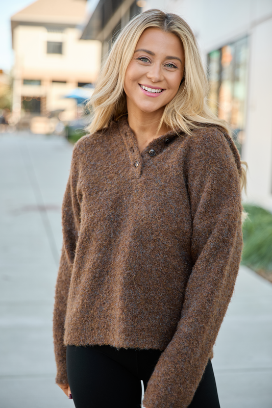 Leona Brown Hooded Buttoned Sweater SALE