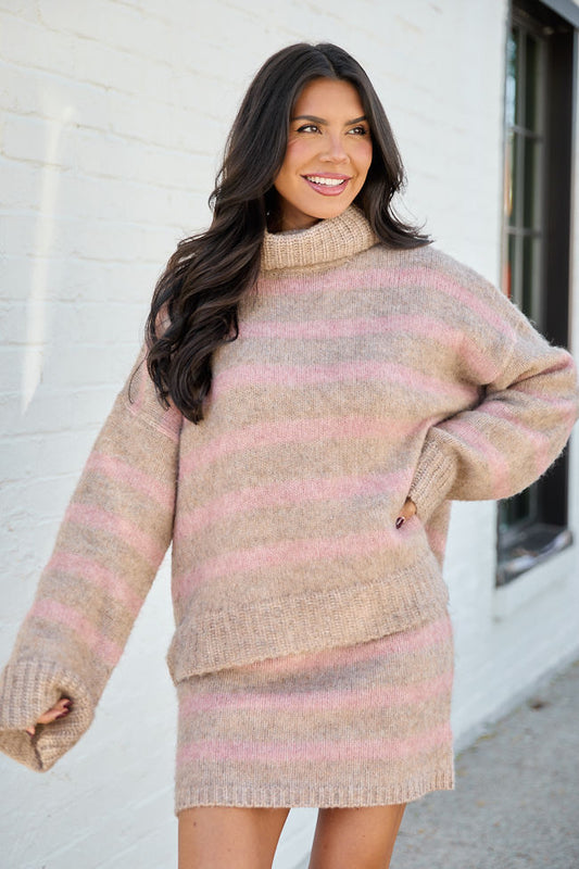 Steffy Pink Striped Cowl Neck Sweater SALE