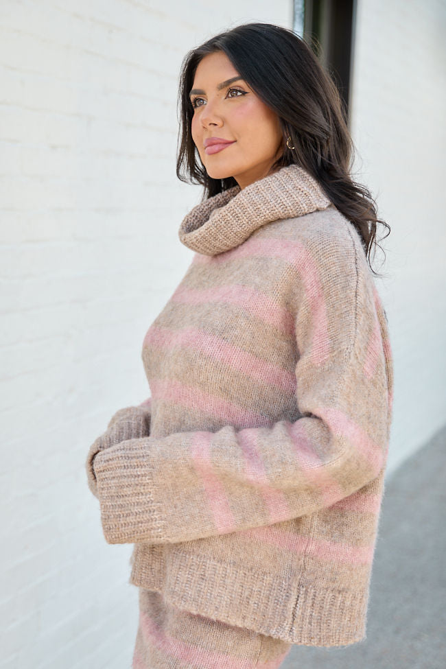 Steffy Pink Striped Cowl Neck Sweater SALE