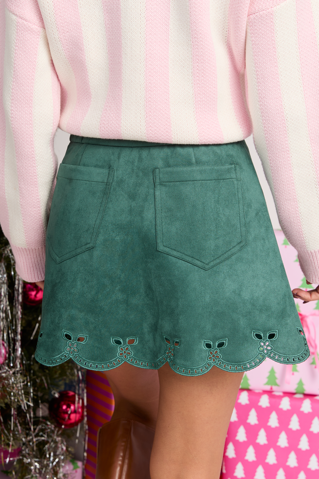 Oaklyn Forest Faux Suede Embroidered Skort FINAL SALE