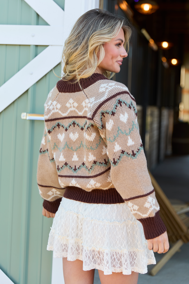 Renesme Brown and Taupe Fair Isle Zip Up Sweater SALE