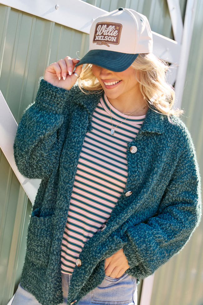 Marcella Teal Collared Boucle Cardigan SALE