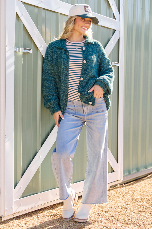 Marcella Teal Collared Boucle Cardigan SALE