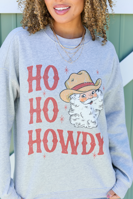 Ho Ho Howdy Santa Light Grey Graphic Sweatshirt