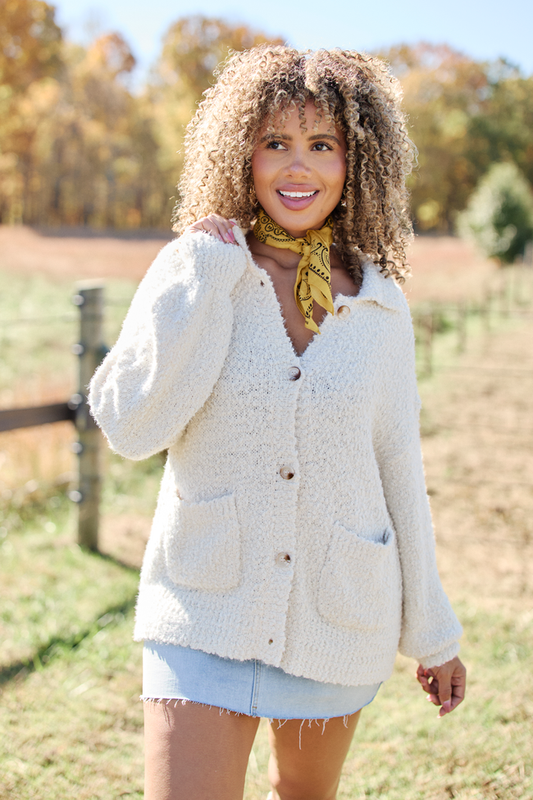 Marcella Beige Collared Boucle Cardigan SALE