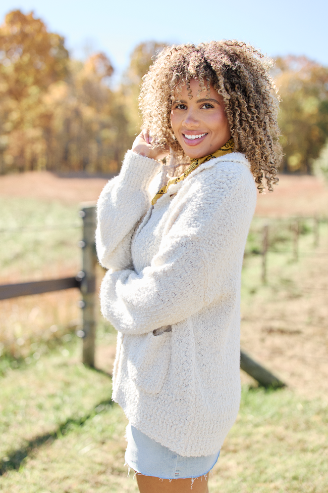 Marcella Beige Collared Boucle Cardigan SALE