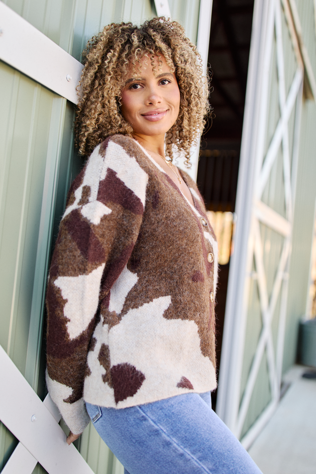 Nikki Western Brown Cow Print Cardigan SALE