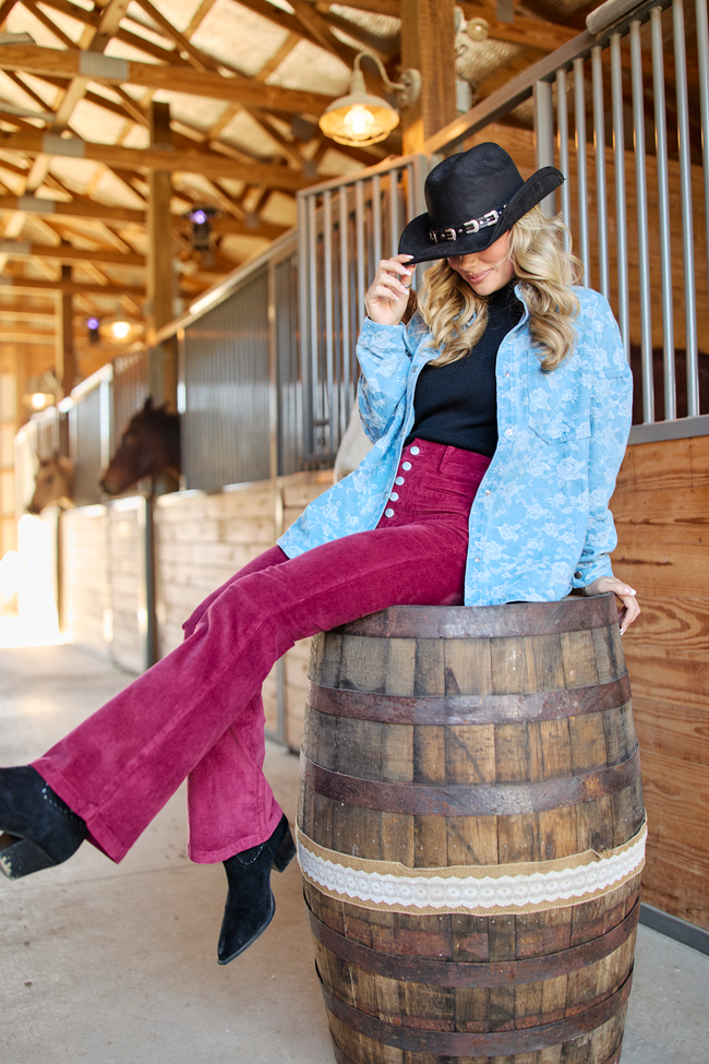 Alea Floral Denim Button Down Shirt