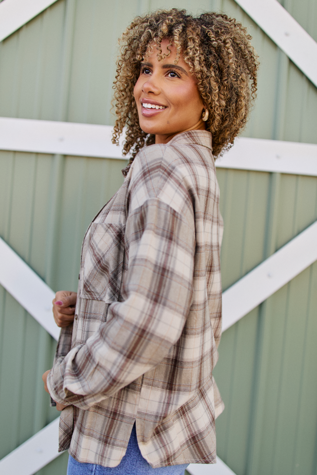 Libby Cream And Beige Plaid Flannel Top SALE