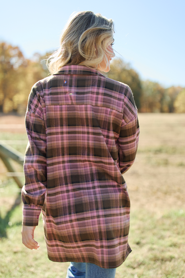 Autumn Pink And Brown Plaid Flannel Top SALE