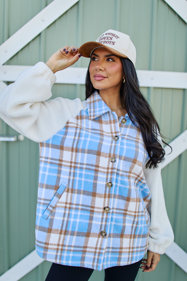 Jude Blue Multi Plaid Sherpa Shacket SALE