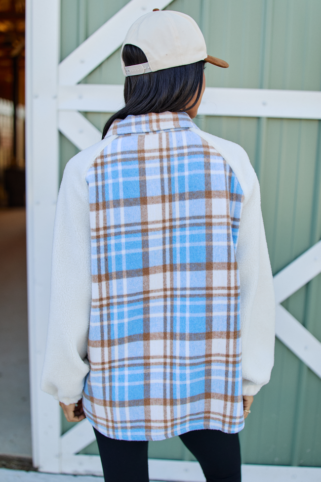 Jude Blue Multi Plaid Sherpa Shacket SALE