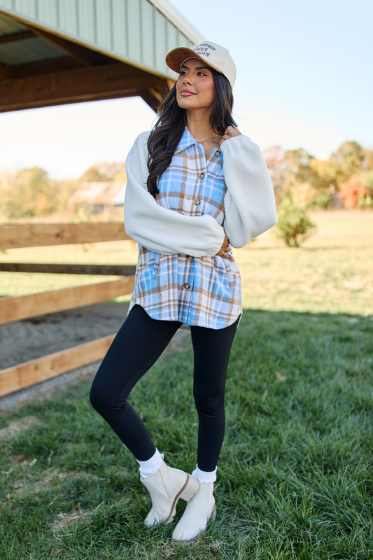 Jude Blue Multi Plaid Sherpa Shacket SALE