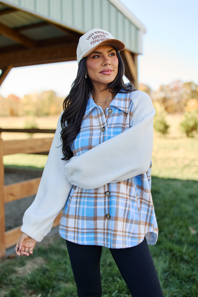 Jude Blue Multi Plaid Sherpa Shacket SALE