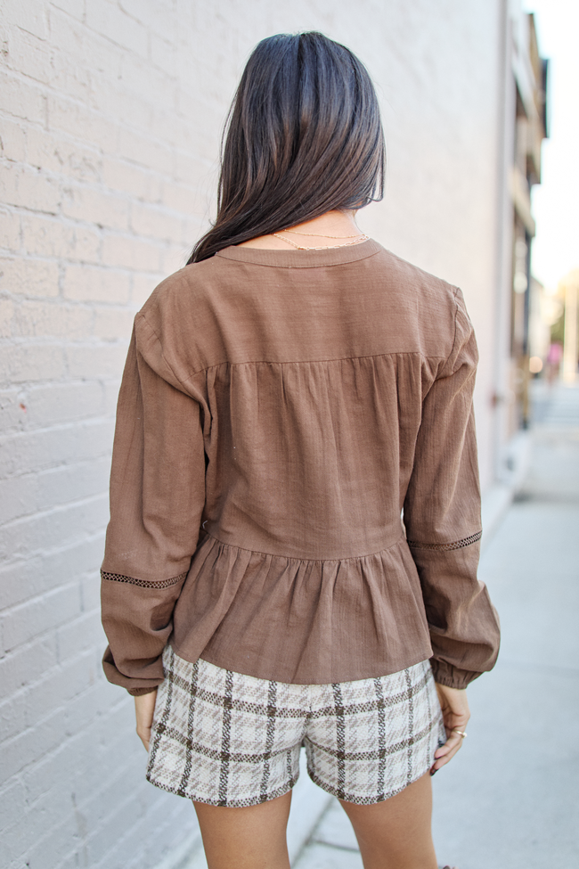 Jaiden Brown Long Sleeve Peasant Top