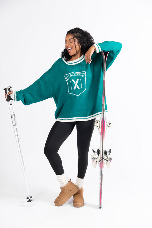 Ski Club Green and Ivory Embroidered Sweater SALE