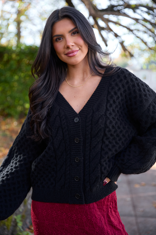 Louisa Black Cable Knit Cardigan SALE