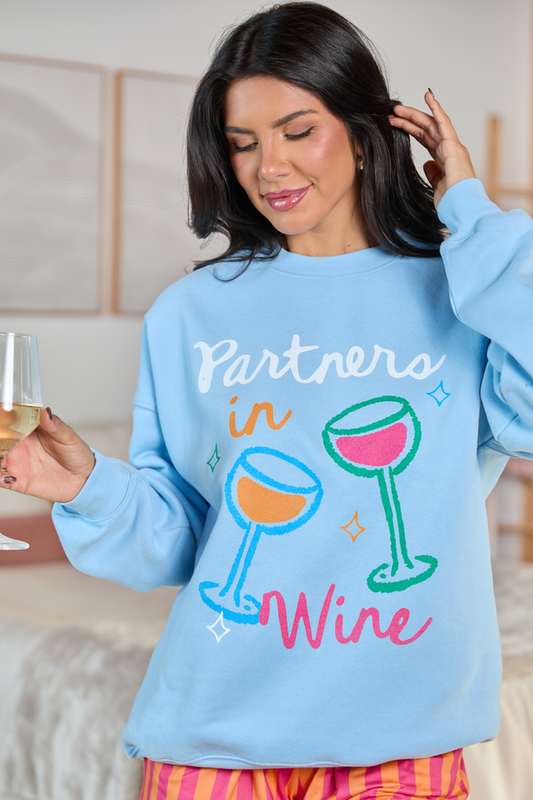 Partners in Wine Light Blue Graphic Sweatshirt