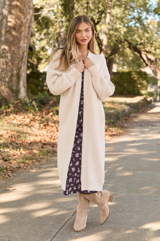Abigail Cream Ribbed Maxi Duster SALE