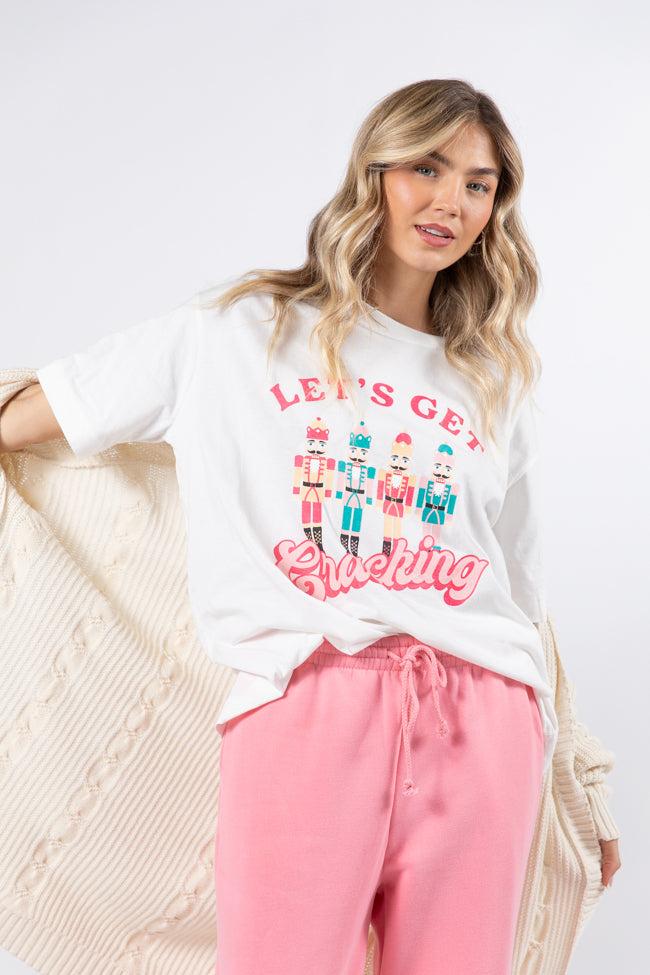 Let's Get Crackin Off White Oversized Graphic Tee