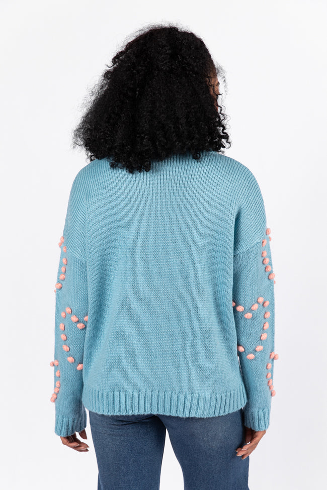 Adore You Blue and Pink Oversized Heart Pom Sweater