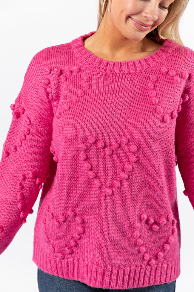 Adore You Hot Pink Oversized Heart Pom Sweater