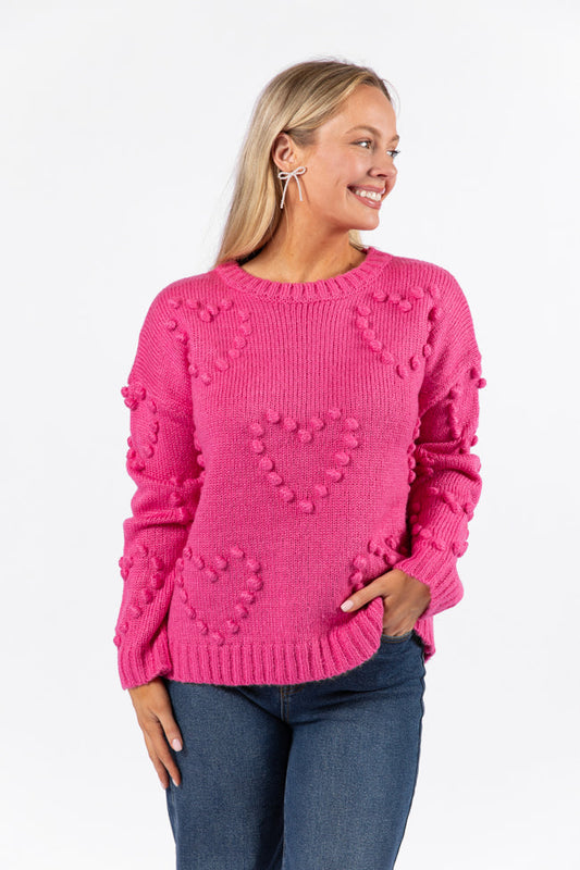 Adore You Hot Pink Oversized Heart Pom Sweater