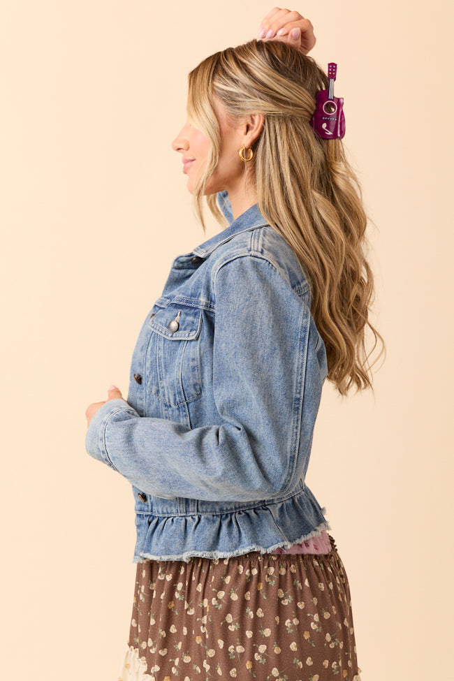 Denim Dreams Light Wash Peplum Detail Denim Jacket