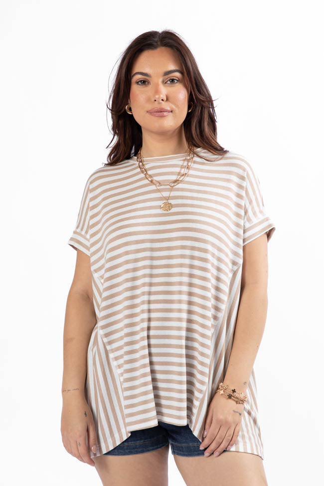 Had It All Beige and Ivory Oversized Stripe Tee FINAL SALE