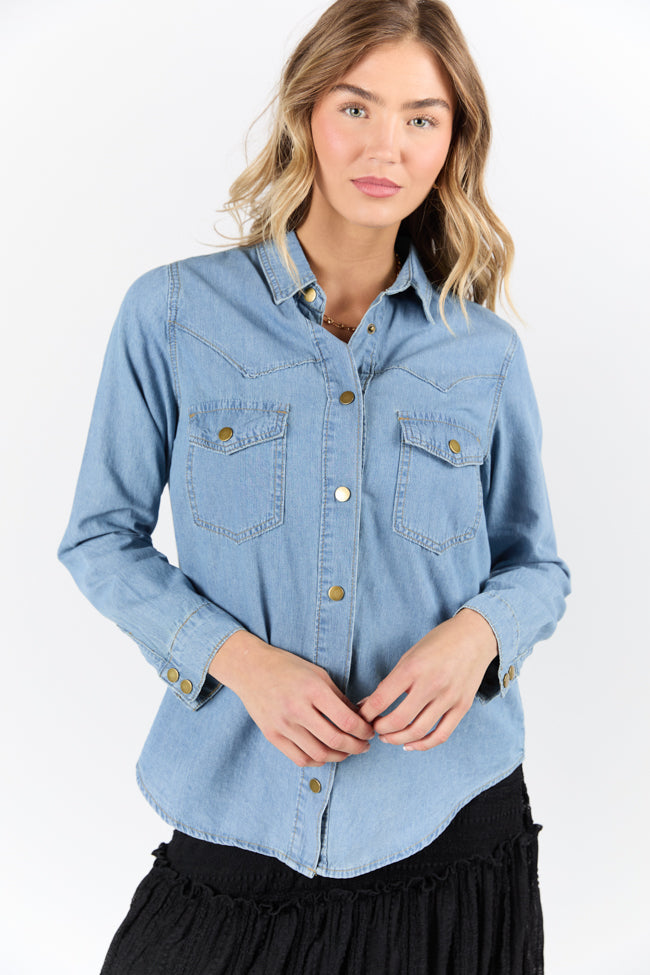 Gussied Up Yoke Detail Chambray Button Down Shirt FINAL SALE