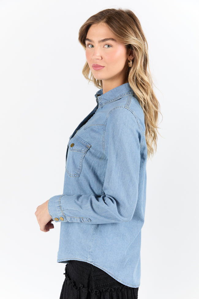 Gussied Up Yoke Detail Chambray Button Down Shirt FINAL SALE