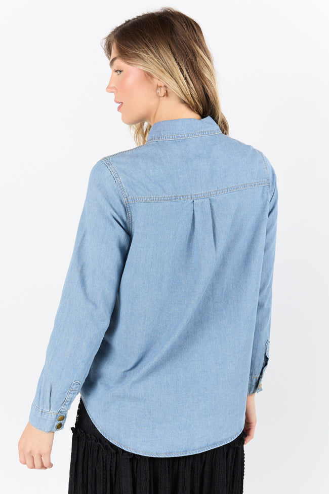 Gussied Up Yoke Detail Chambray Button Down Shirt FINAL SALE