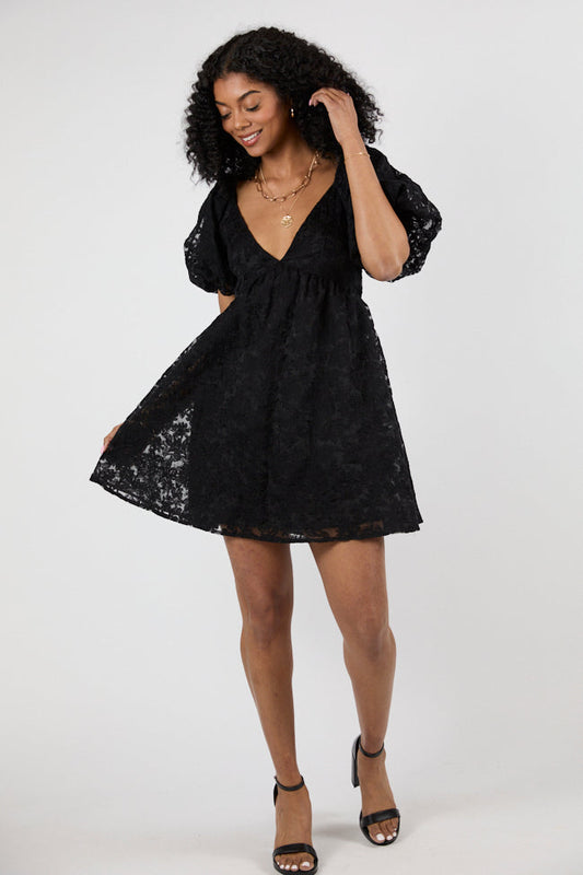Midnight Muse Black Lace Babydoll Dress FINAL SALE
