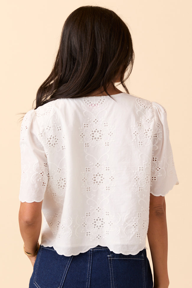 Island Dreamer Ivory Tie Front Eyelet Blouse