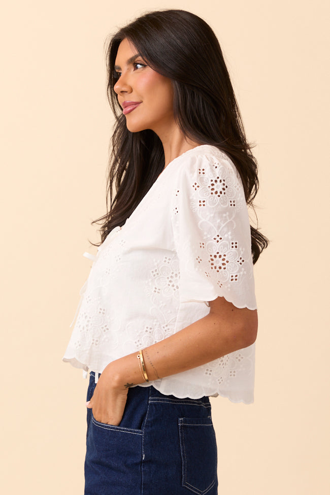 Island Dreamer Ivory Tie Front Eyelet Blouse