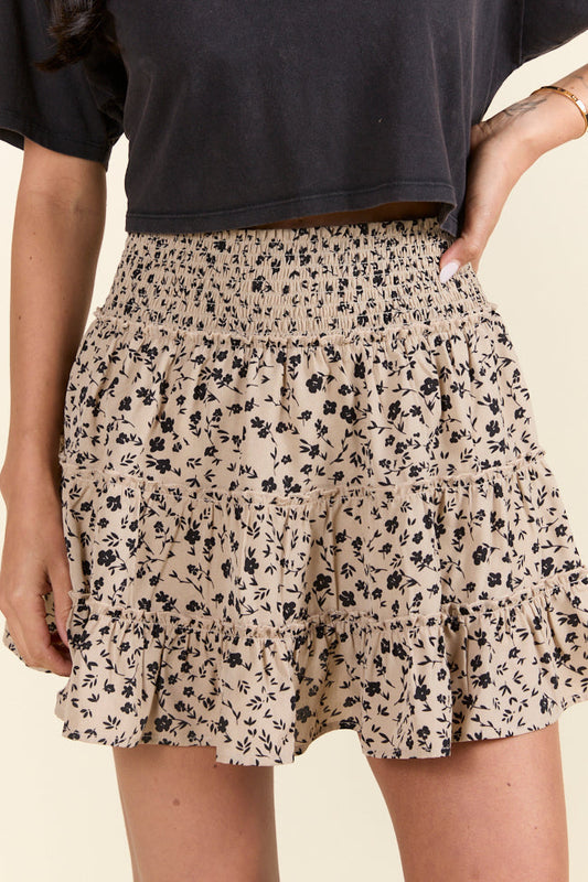 Rachelle Tan and Black Floral Mini Skort FINAL SALE