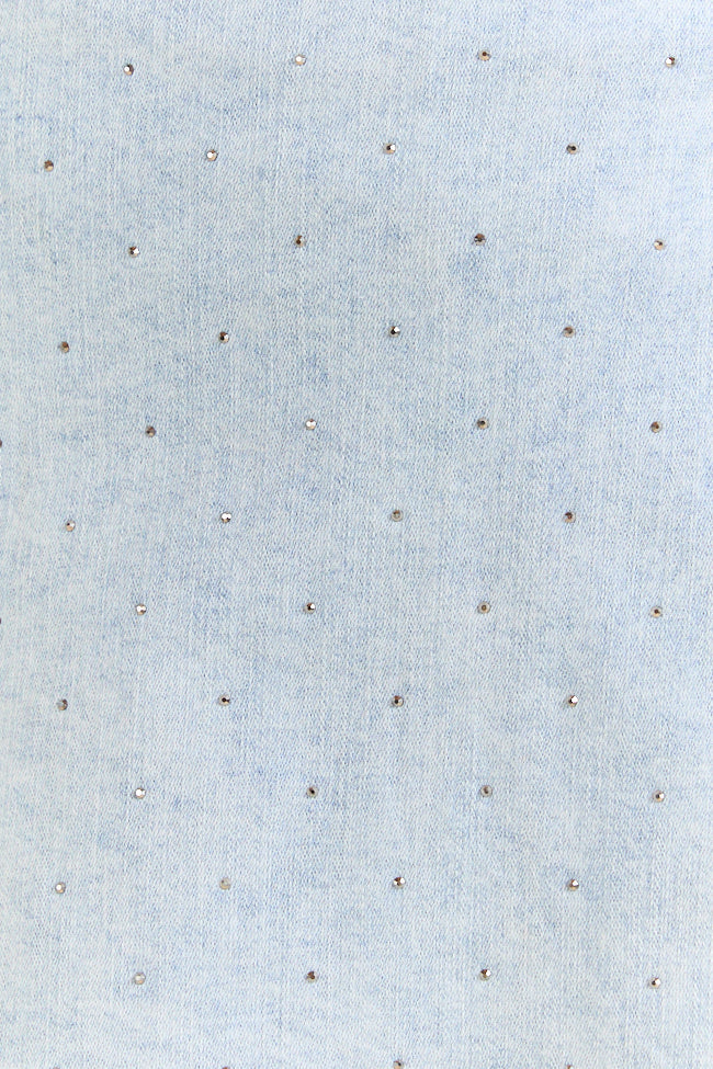 My Favorite Light Wash Rhinestone Studded Denim Skort