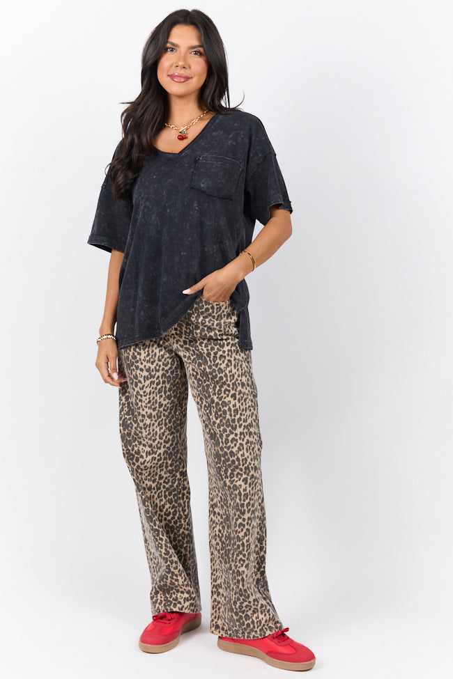 When We Meet Black Oversized Acid Wash V-Neck Tee FINAL SALE