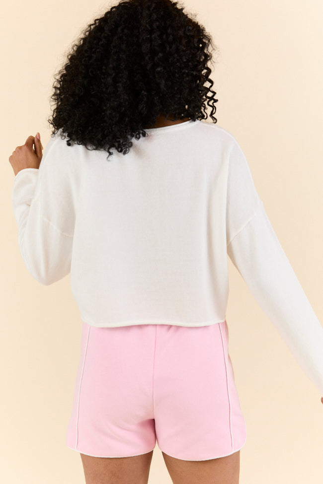 No Bad Days White Drop Shoulder V-Neck Pullover FINAL SALE