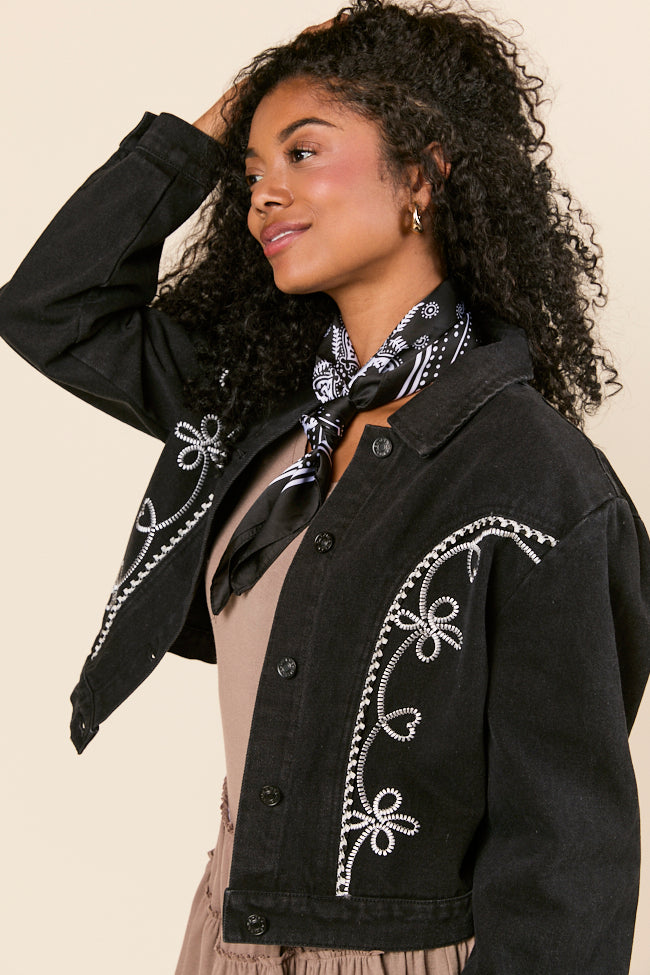 Danielle Black Embroidered Denim Jacket FINAL SALE
