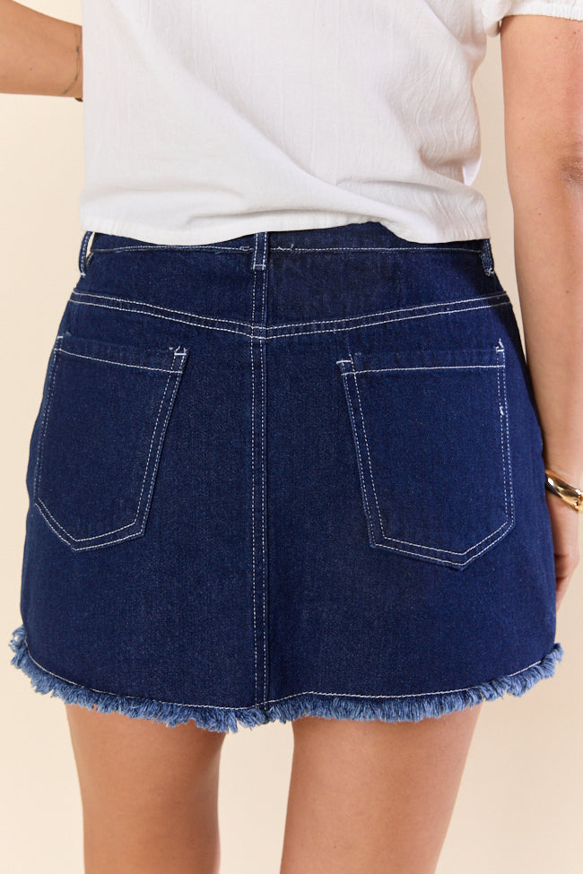 Chase The Sun Denim Frayed Hem Skort FINAL SALE