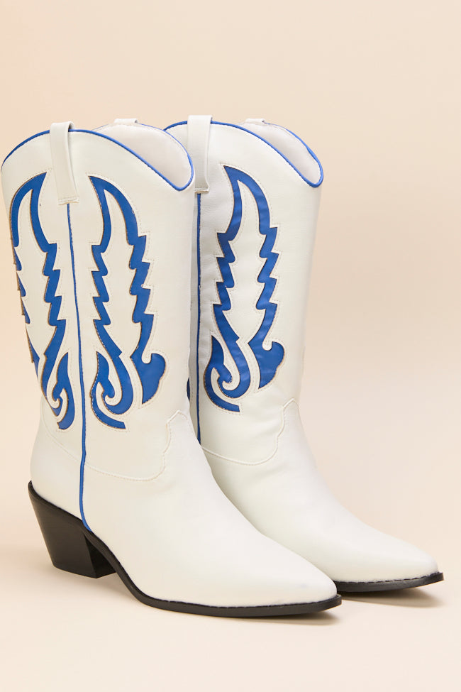Patti Blue and White Western Boots FINAL SALE