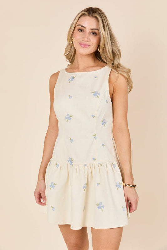 Denise Flower Embroidered Denim Dress FINAL SALE