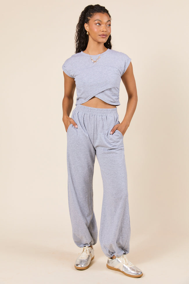 Tinley Heather Grey Lounge Crossover Cap Sleeve Tee