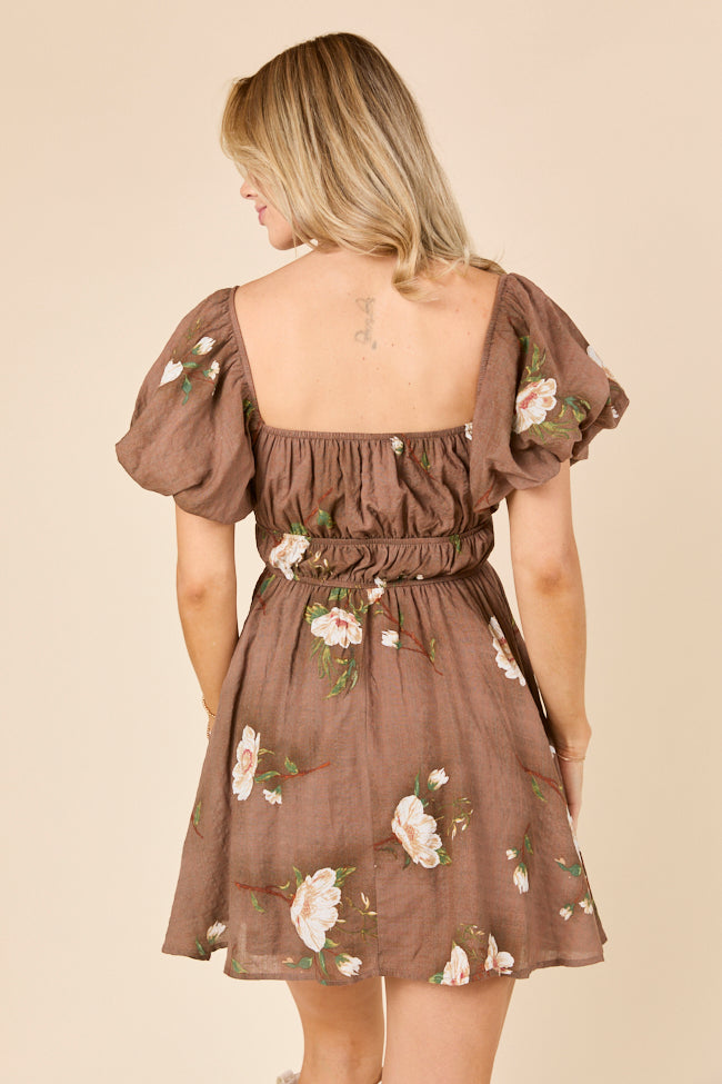 Cassandra Brown Puff Sleeve Mini Dress