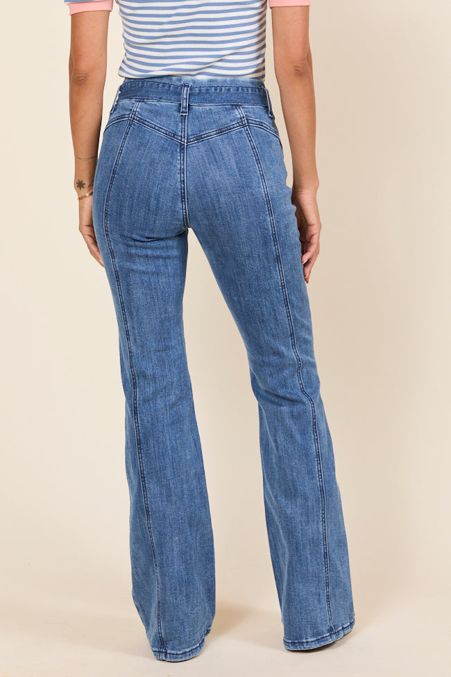 Jocelyn Dark Wash Tie Waist Flare Leg Jeans