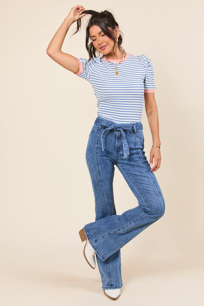 Jocelyn Dark Wash Tie Waist Flare Leg Jeans