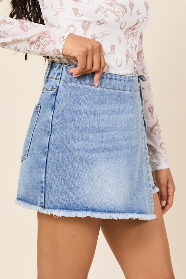 Stacy Light Wash Tie Denim Skort FINAL SALE
