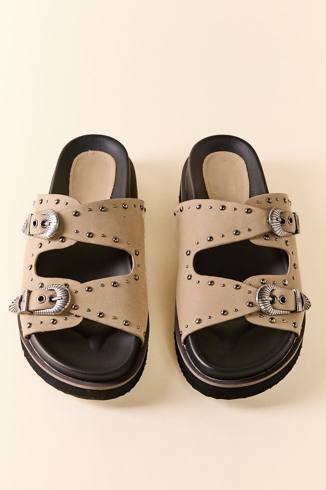 Effie Taupe Buckle Slide Sandals FINAL SALE